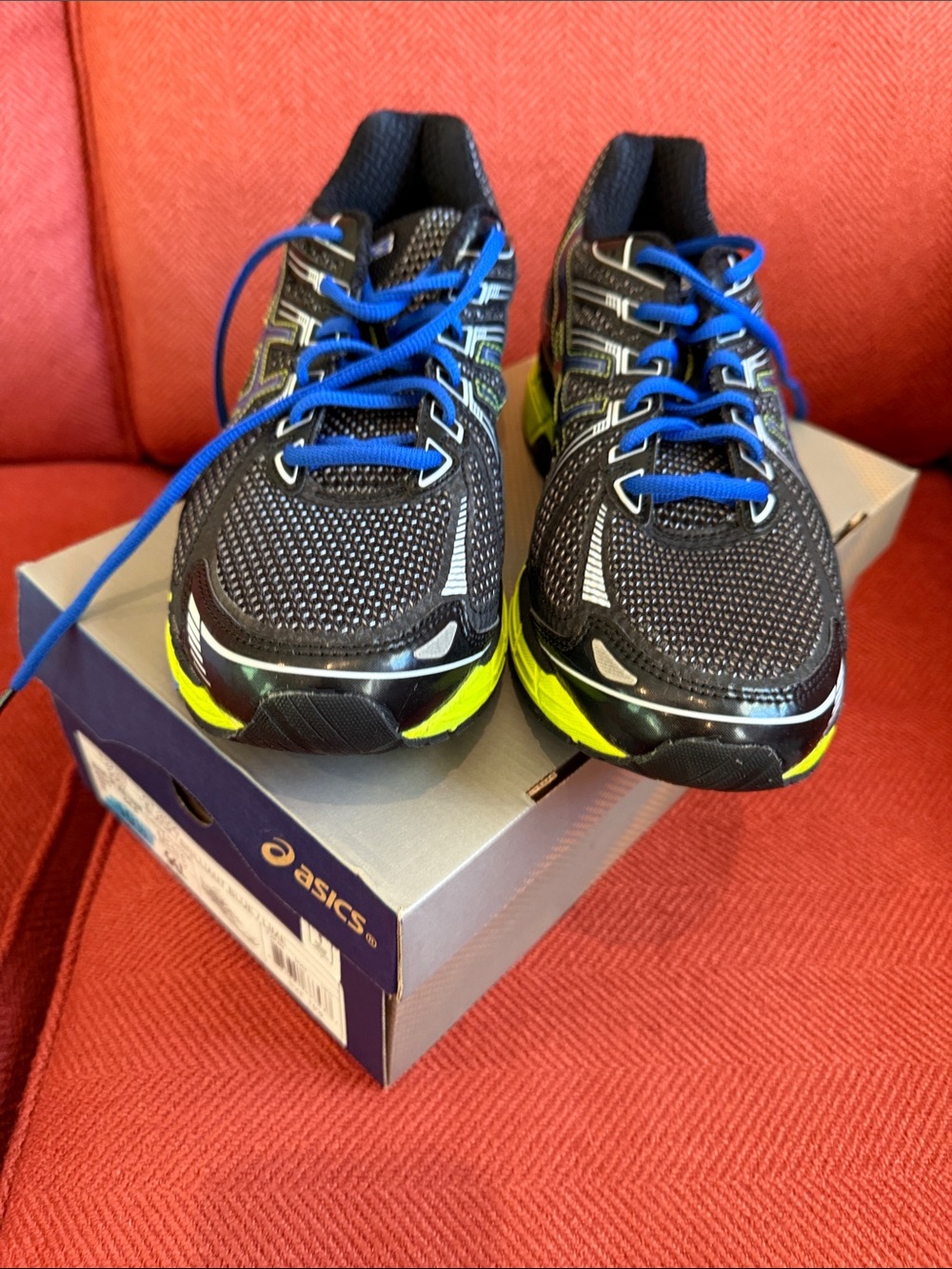 Asics Men's Black Running Shoes with Blue Laces and Neon Yellow Accents